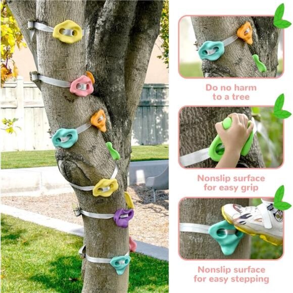 12 Ninja Tree Climbing Holds for Kids Climber, Tree Climbing Kit with 6 Straps - Picture 3 of 8